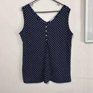 Rue Juju Navy Blue Polka Dot Faux Button V-Neck Tank Top Large